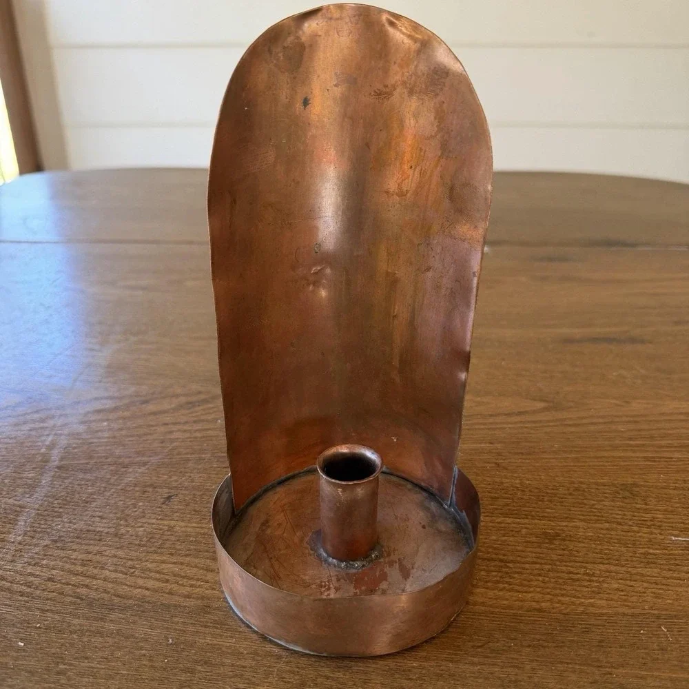 Vintage Copper Chamberstick Candle Holder High Back 8